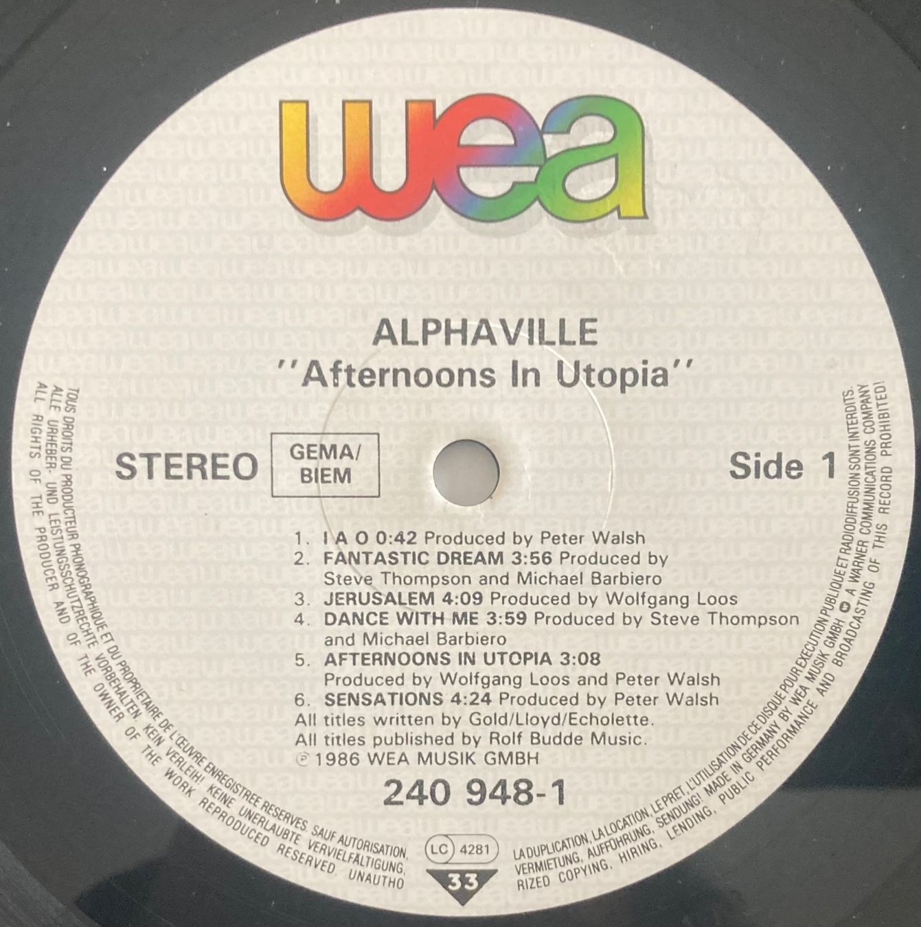 Schallplatten: ALPHAVILLE - AFTERNOONS IN UTOPIA – Gebraucht aus Poliez-Pittet von Newtown-Records 3