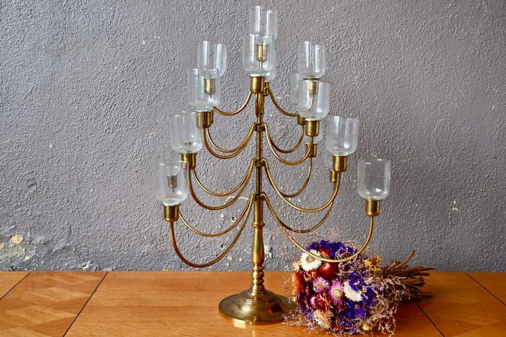 Ménorah (chandelier à 7 Branches) En Laiton Doré - Hauteur 11 Cm - Pour Bougies Jusqu'à 1 Cm De Diamètre - 9
