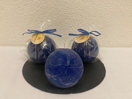 Kerzen - Kugeln D.blau Raureif, 3 Stück, je ca. 9x9 cm