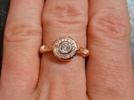 Ring mit Zirkonia, vergoldet 585, 3g, size 8 (57)