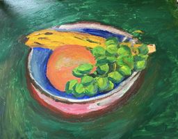 Original Acrylgemälde: Stillleben mit Früchten in Schale.