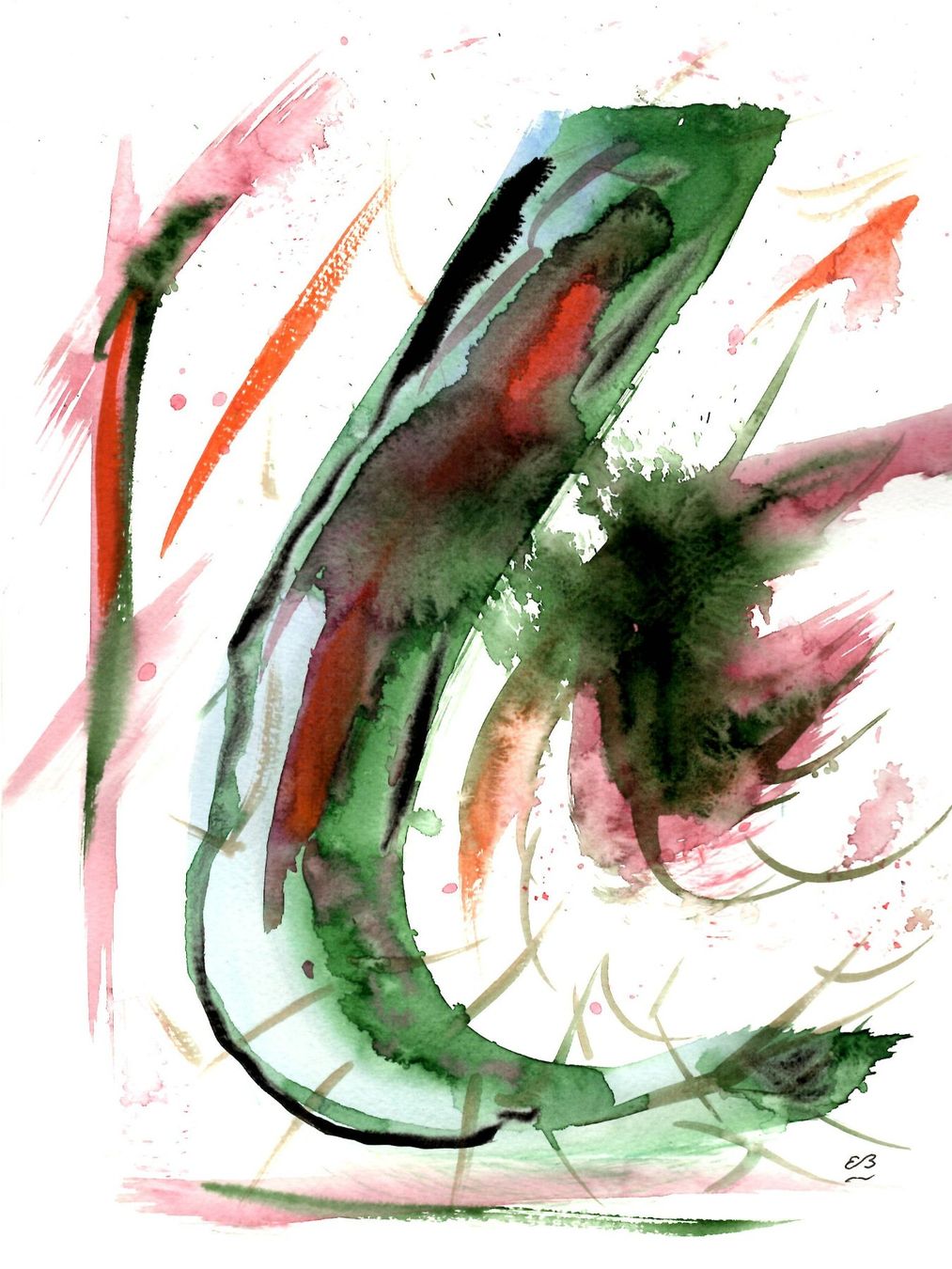 Gemälde: Aquarell: Grüner Schwung – Neu (gemäss Beschreibung) aus Fribourg von erw_68dx