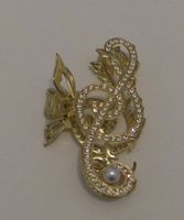Haarspange Violinschlüssel goldfarbig mit Schmetterlingen