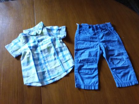 Sommer Set: Kariertes Hemd & Blaue Capri-Hose Gr. 80