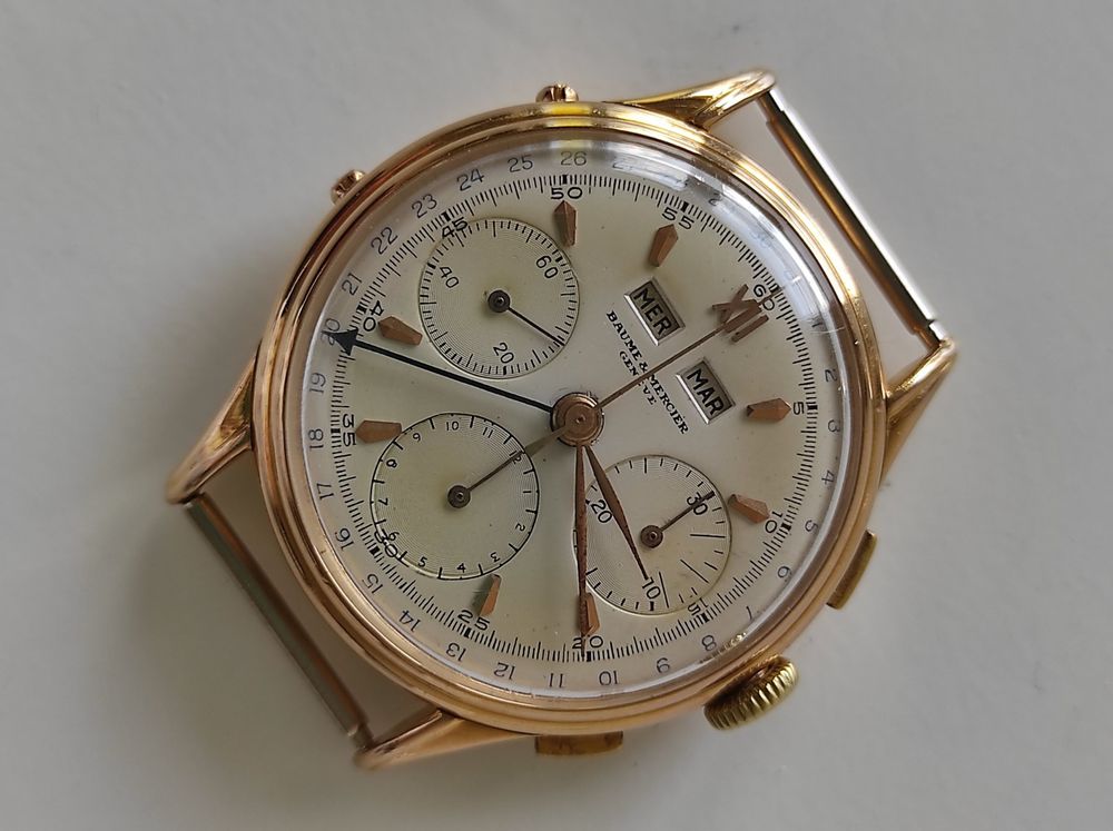 Baume Mercier Chrono Valjoux 77c Uhr 18K Gold ab Revision