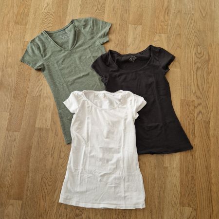3 Damen T-Shirts Gr. S, schwarz/weiss/grün, bequem!