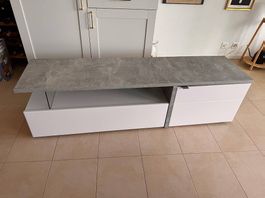 Meuble Meuble TV blanc et gris avec rangement tiroirs portes