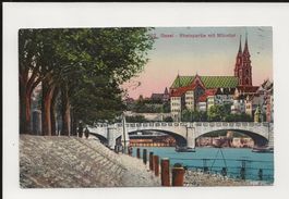 AK 1920 Basel Rheinpartie mit Münster