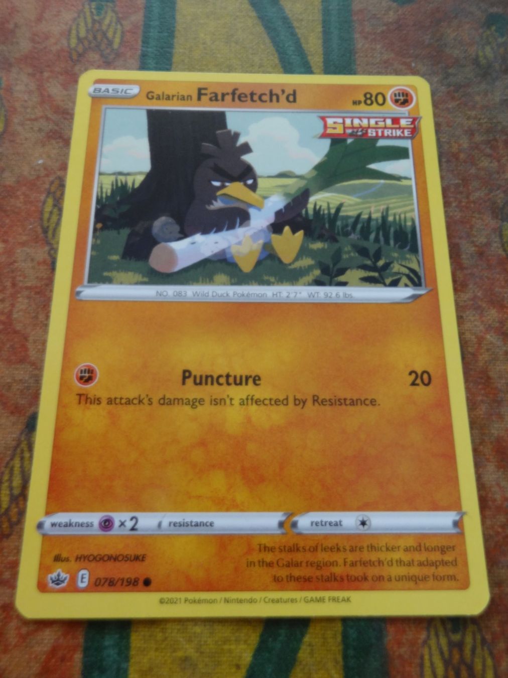 Pokémon Sammelbilder & Trading cards: POKEMON  Galarian Farfetch'd   E  078/198   HP80  2021 – Gebraucht aus Romanel-sur-Lausanne von Swift13
