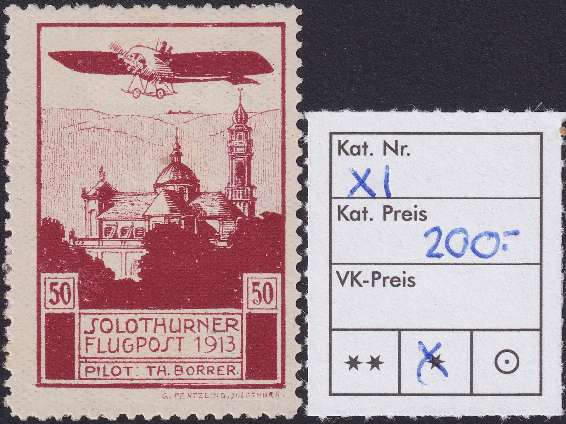 Alle Briefmarken: SOLOTHURN, Flugpost Pionier-Vorläufer "XI", Kat: 200.- – Gebraucht aus Sursee von Luzernerraute 2