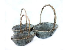 Weidenkörbe 3er Set oval, grau, zum bepflanzen, L: 25 - 35cm