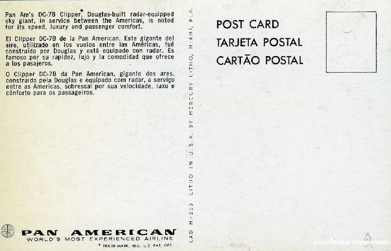 Cartoline postali: PanAm - DC-7B + ca. 1965 – Usato da Emmenbrücke venduto da teestube 1