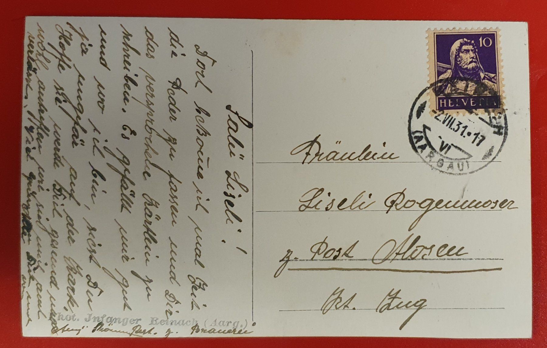 Cartoline postali: Menziken 1931 – Usato da Kreuzlingen venduto da Rschweiz1 1