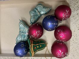 Vintage Christmas Ornaments Set  Butterflies Bell