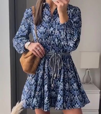 Zara Mini Blusenkleid blau gemustert Baumwolle Versand 9.-