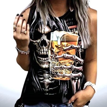 🍺☠️ Cooles Tank Top mit Totenkopf & Bierglas-Print 🍺☠️