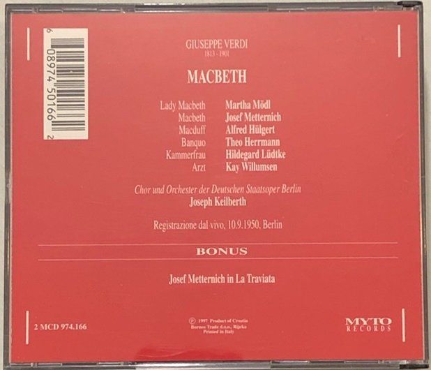 CD: Verdi - Macbeth (1950, Mödl / Keilberth) – Usato da Grüningen venduto da azulamarillo 1