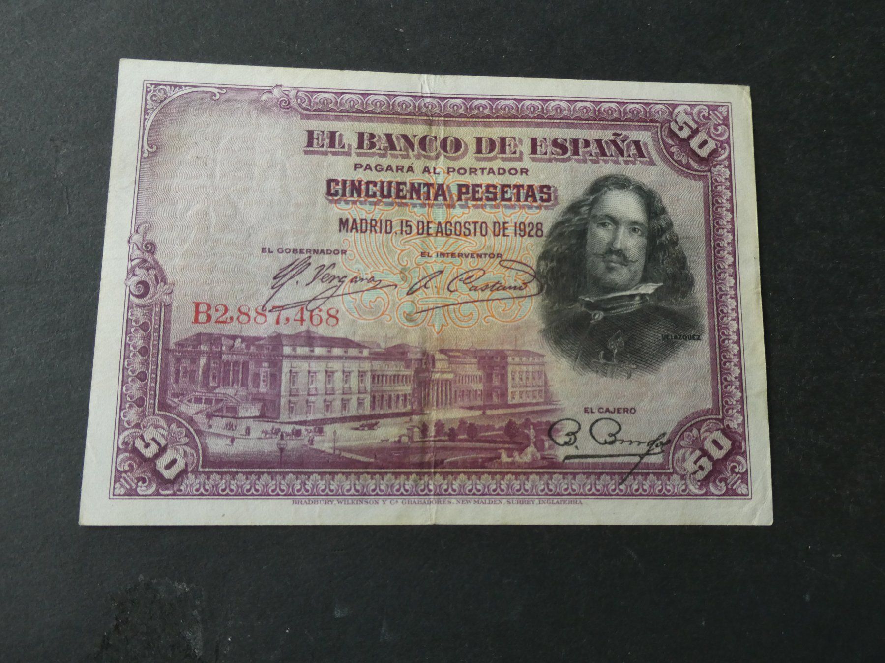 Banknoten: Spanien 1928, 50 Pesetas – Gebraucht aus Hinterforst von Rohusri
