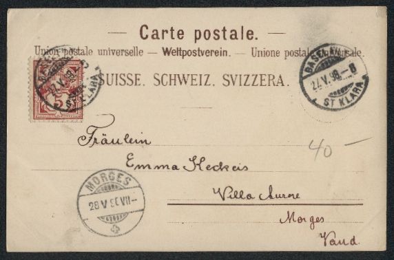 Cartes postales: Litho Basel, Kirche mit Markt, Tor, 1898 – D'occasion à Berlin par bartko-reher 1