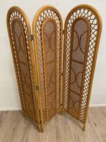 Vintage Boho Paravent aus Rattan und Wiener Geflecht