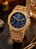 Herren Uhr DIDUN DESIGN Gold blau Chronograph Armbanduhr neu