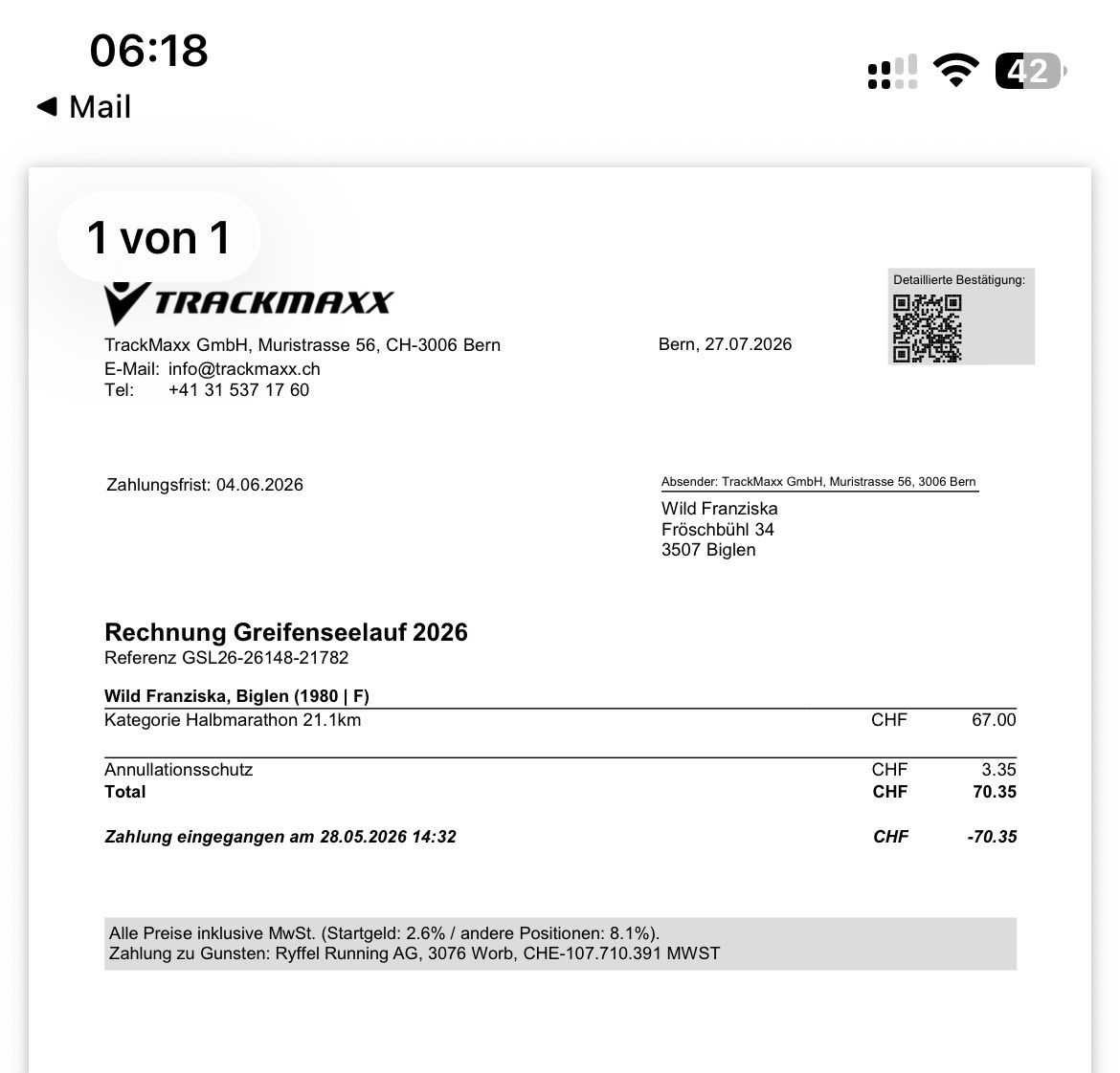 Billets: Startplatz Greifenseelauf 2026 – D'occasion à Biglen par Francarina 1