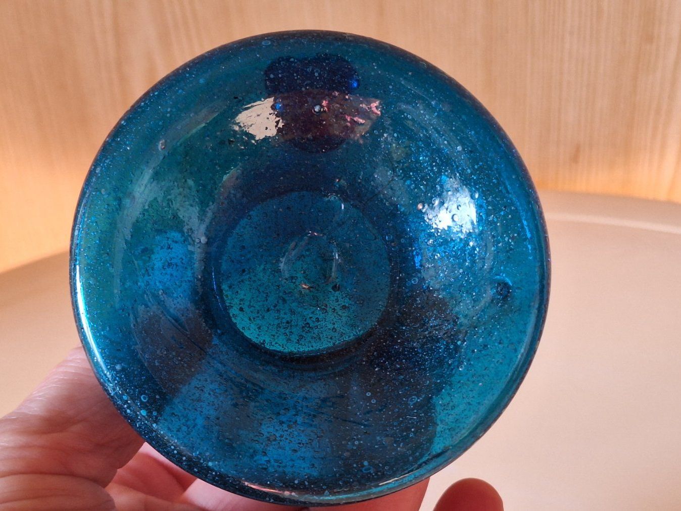 Vasen & Gefässe: Vintage ,Unikat "Bubble Glas" blau, Vase oder Kerzenhalter – Gebraucht aus Arlesheim von shopradl 3