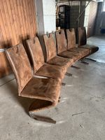 6 moderne Freischwinger Esszimmerstühle – Braun / Chrom
