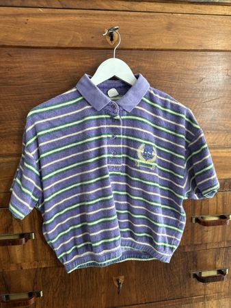 Polo à rayures violettes M bon état
