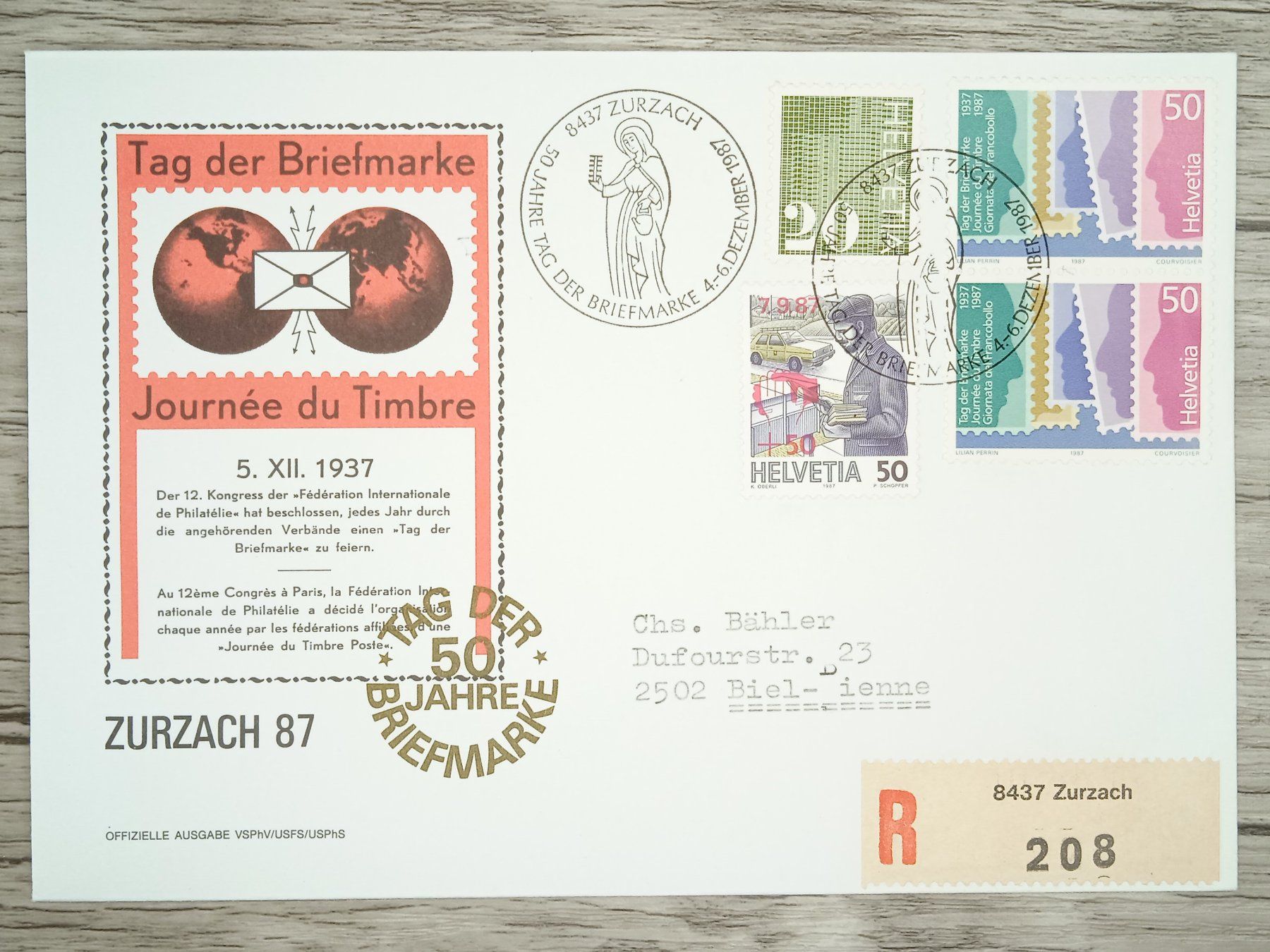 Tutti i francobolli: TR07 Enveloppe + Timbre Suisse 1987 – Usato da Cousset venduto da Patrick_Collections