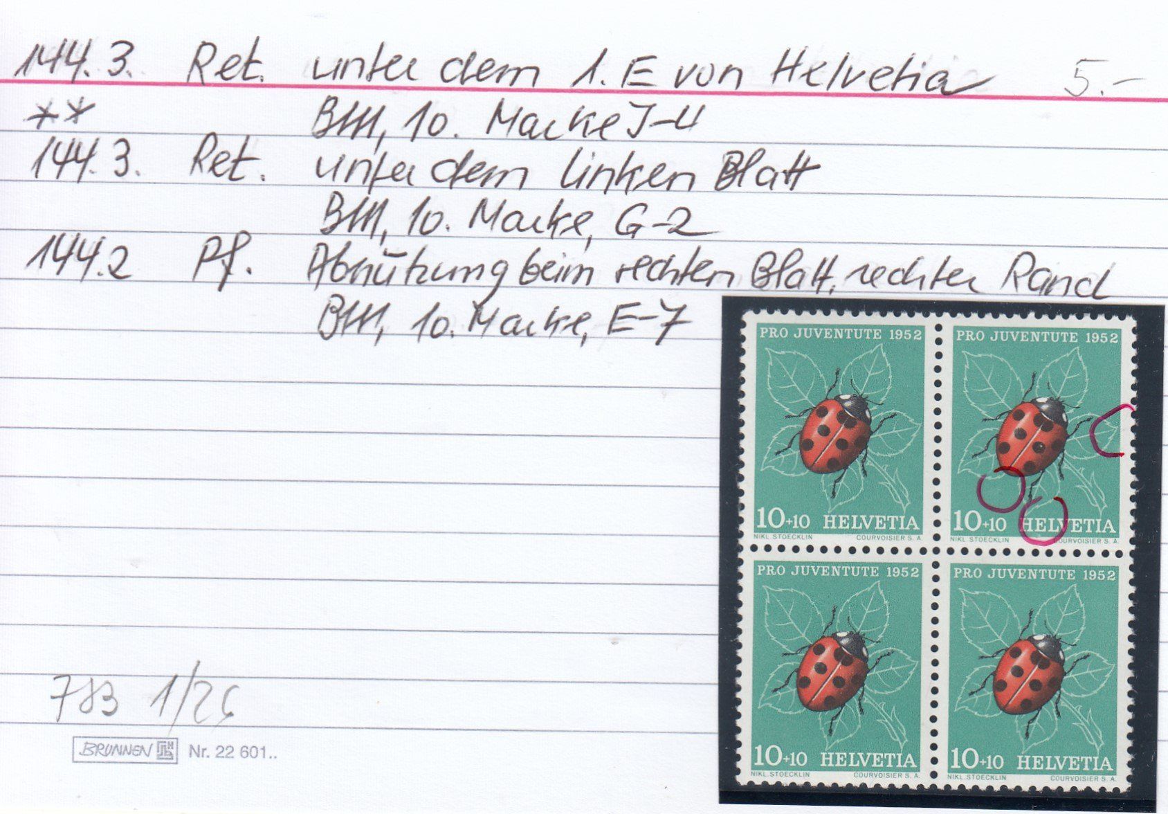 Alle Briefmarken: 144** mit 2 Retuschen und einem Plattenfehler, s. Text – Neu (gemäss Beschreibung) aus Spreitenbach von Lienbi01 2