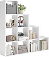Bücherregal 10 Faecher Stufenregal offen 129 cm Weiss