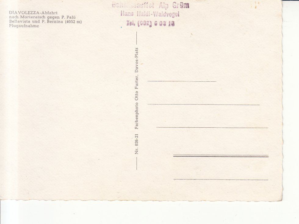 Cartoline postali: Diavolezza Flugaufnahme ca. 1970 – Usato da Bürglen TG venduto da StampGraf 1