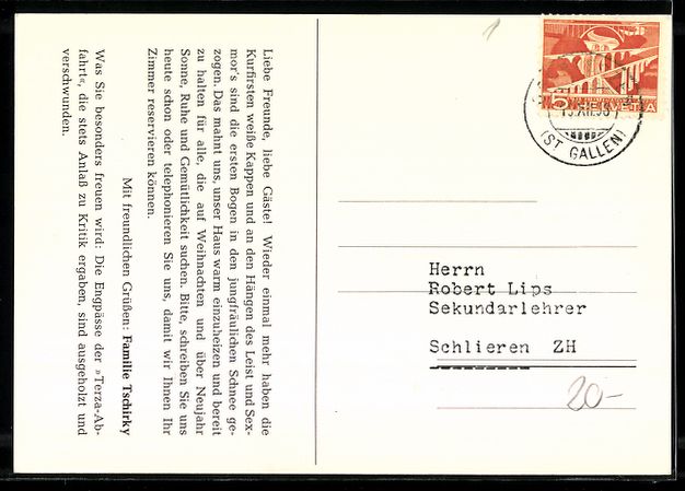 Cartoline postali: Oberterzen, Hotel Seebenalp, Winterlands – Usato da Berlin venduto da bartko-reher 1