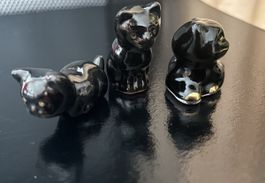 3er Set Miniatur Katzenfiguren aus Keramik, Schwarz