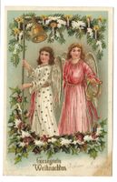 Gesegnete Weihnachten - Engel - Harfe - Glocke - Präge-Litho