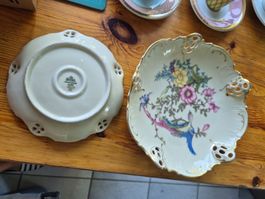 Rosenthal Schalle mit Vogelmotiv, Porzellan, Goldrand, 2 Stk