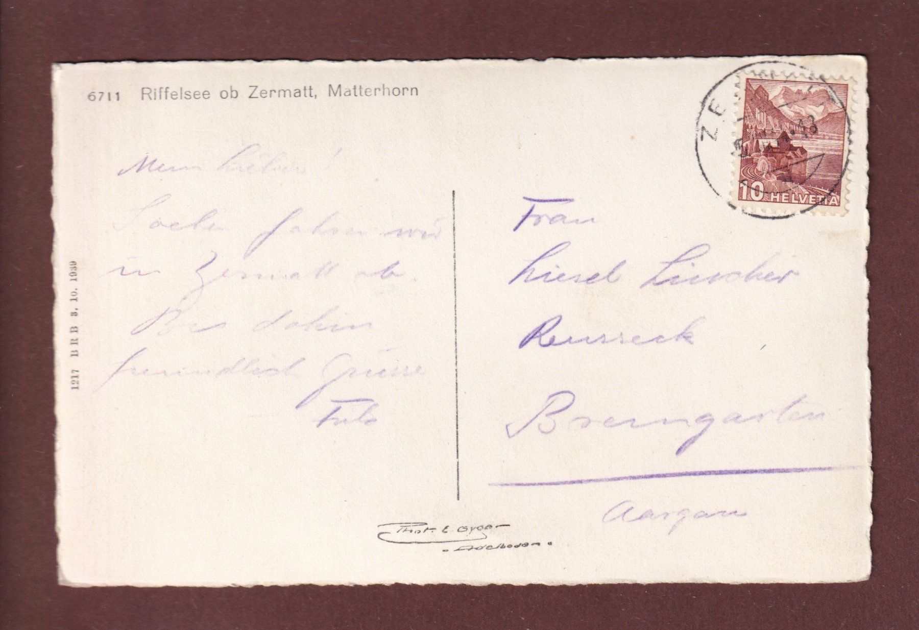 Cartoline postali: CERVIN / MATTERHORN - 1944 – Usato da Pully venduto da nicecards 1