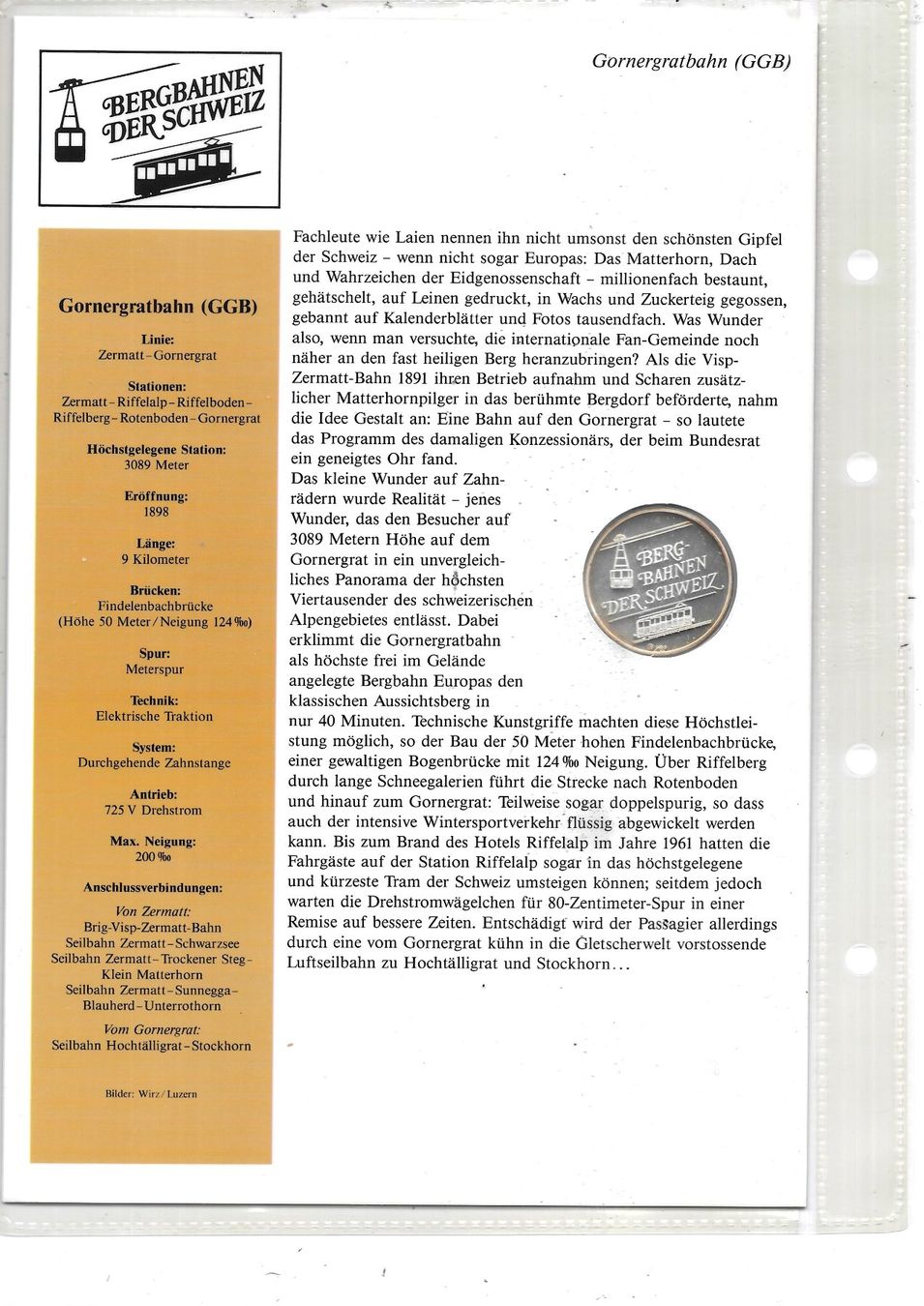 Medaglie: Gornergratbahn Medaille Feinsilber 15 Gramm – Usato da Schocherswil venduto da prinzipal60 2