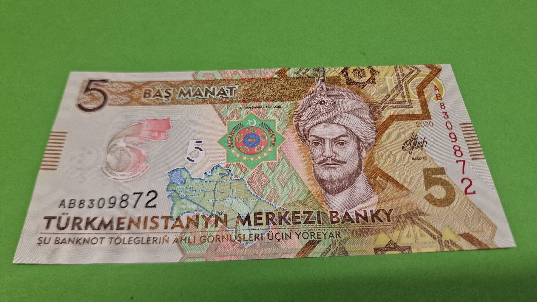 Banconote: 5 Manat Turkmenistan 2020 Banknote  – Nuovo e nell'imballaggio originale da Herisau venduto da Antiques.AR