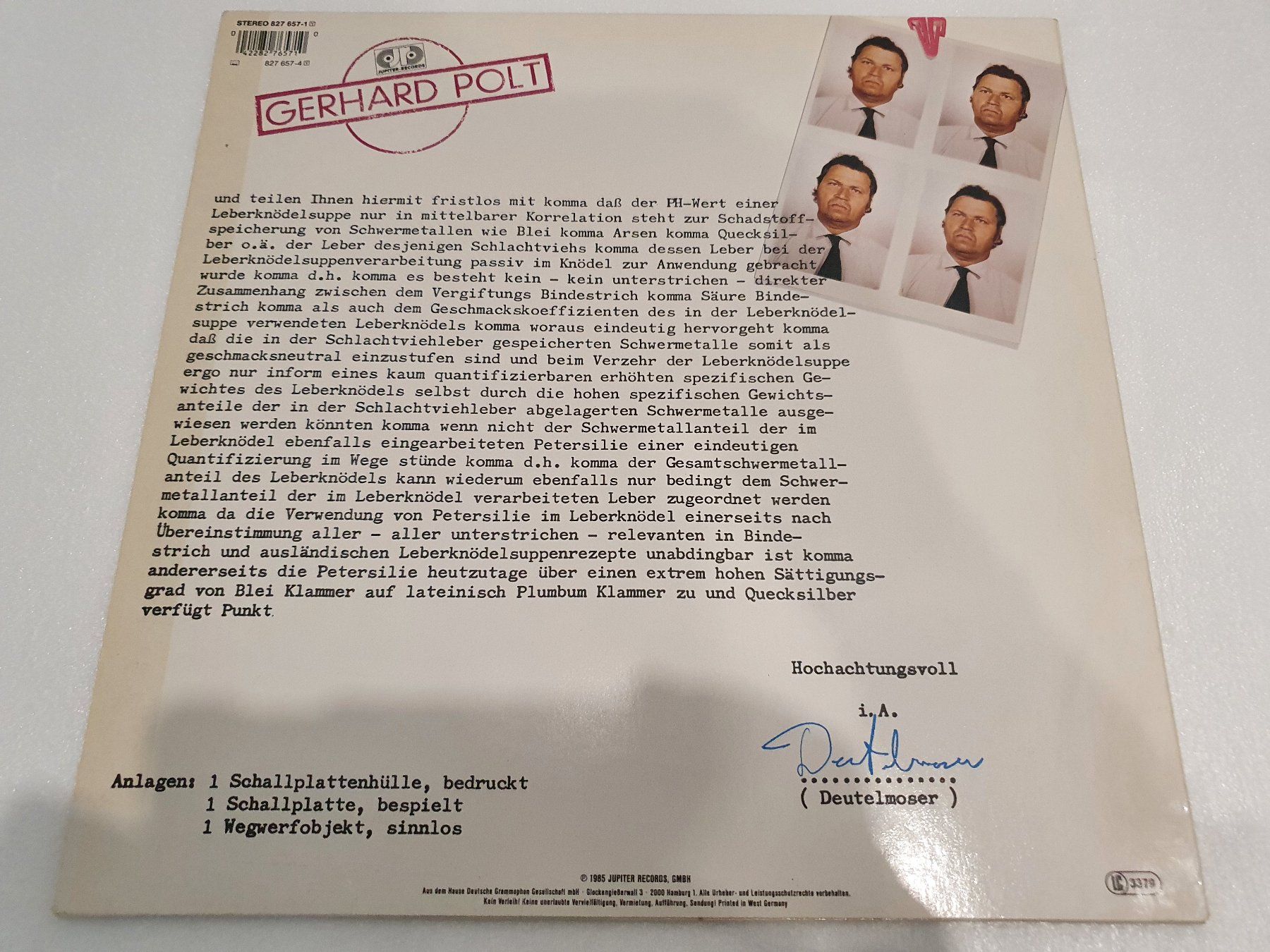 Schallplatten: Gerhard Polt – I. A. Deutelmoser – Gebraucht aus Uster von Vinyl-Leidenschaft 1