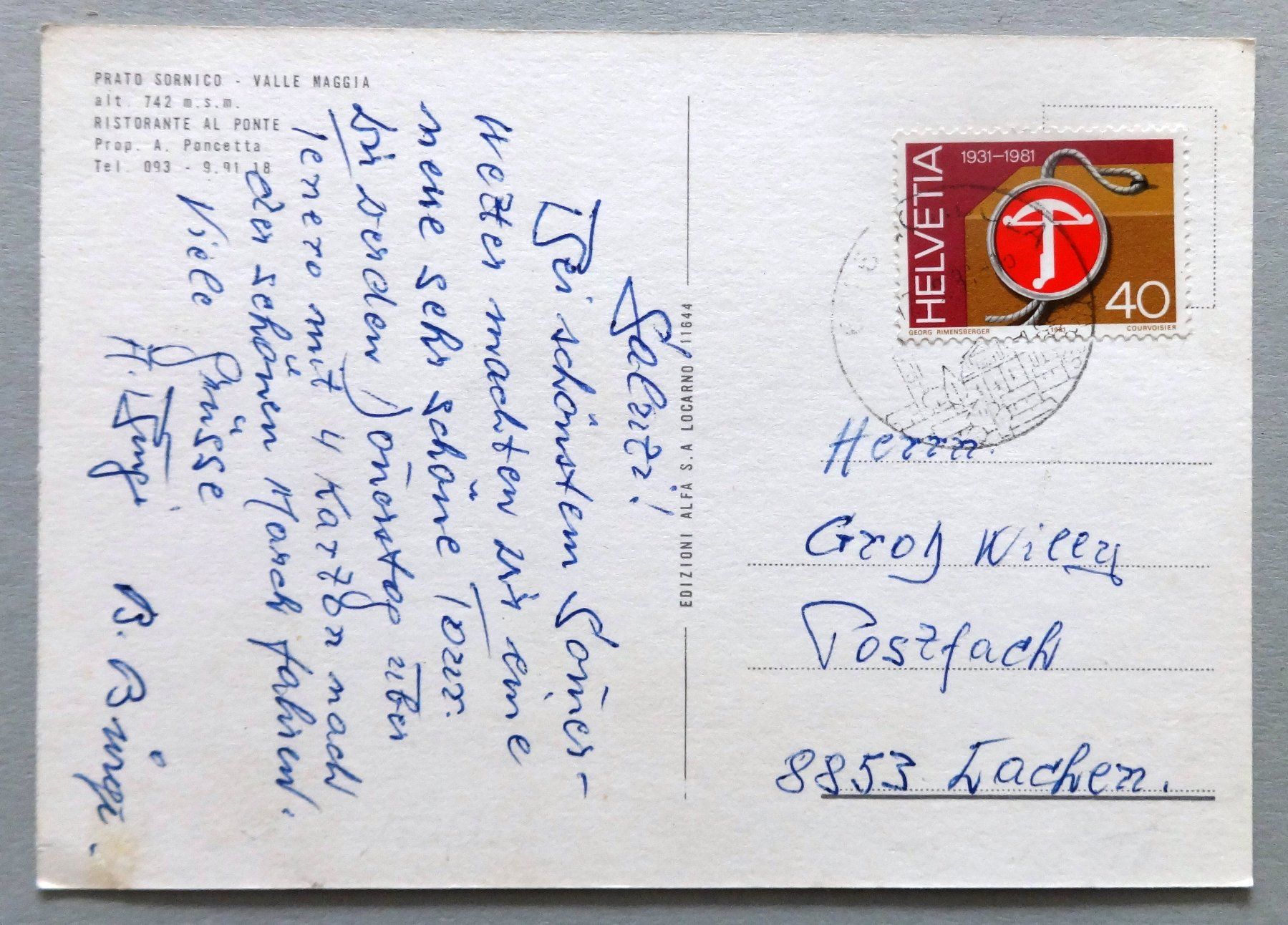 Cartoline postali: Prato Sornico - Valle Maggia – Usato da Fétigny venduto da Billy2miny 1
