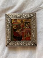 Ikone gerahmt, religiöses Bild, Vintage, Silberrahmen