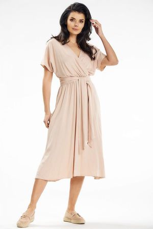 Sommerliches Midikleid, Wickeloptik, Gr. S, Beige, Neu!