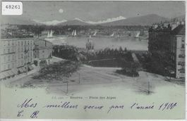 Geneve - Place des Alpes bei Mondschein