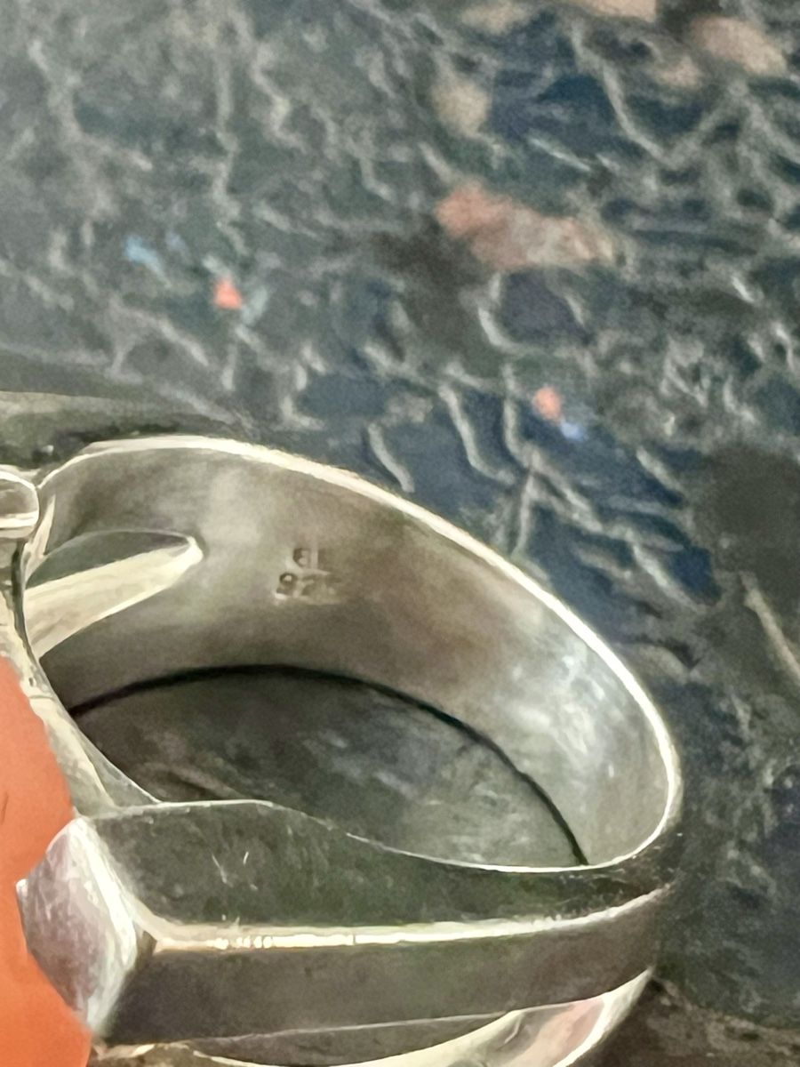Ringe: 60er Jahre Ring, silber mit lachsfarbenem Stein – Gebraucht aus Wabern von La-Vitrine 4