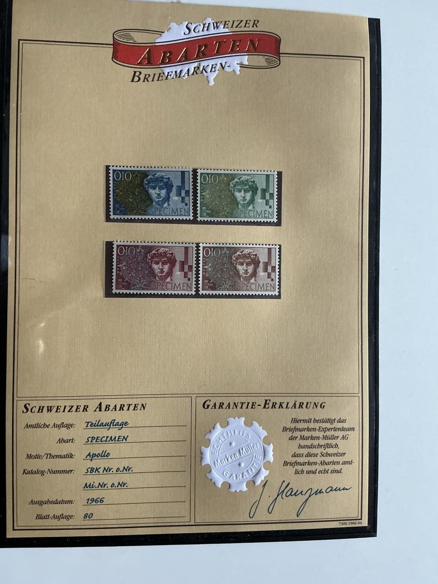 Alle Briefmarken: Schweizer Briefmarken Abarten Apollo SPECIMEN 1966 Top! – Neu (gemäss Beschreibung) aus Hedingen von Juniswiss