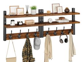 Wandgarderobe mit 2 Ablagen, Wandregal mit Haken, Garderobe