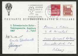 Ballon Schweiz 1967 Deutschland Augsburg Günzburg Luftpost