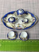 Miniatur Geschirrset Teekanne 2 Tassen mit Tablett blau